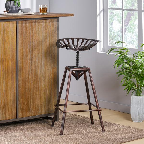 Gdf Studio Charlie Industrial Metal Design Tractor Seat Adjustable Bar Stool (Black Brushed Copper)