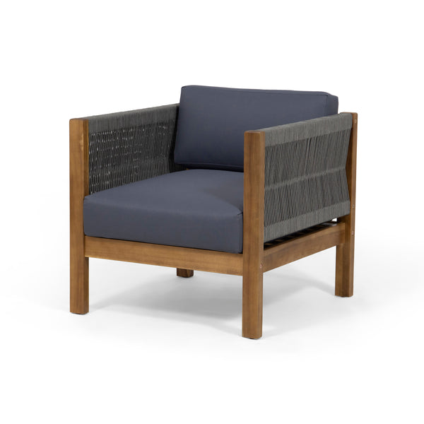 gdf studio Charlotte Outdoor Acacia Wood and Rope Club Chair