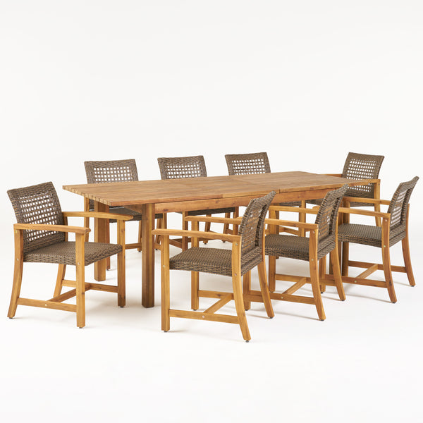 Gdf Studio Chassidy Outdoor 8 Seater Acacia Wood Dining Set With Expandable Table