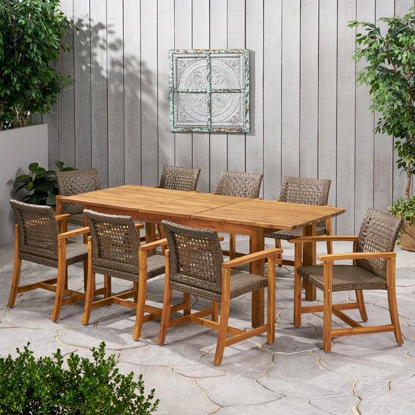 Gdf Studio Chassidy Outdoor 8 Seater Acacia Wood Dining Set With Expandable Table