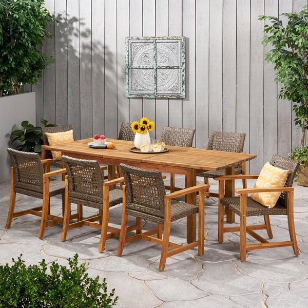 gdf studio Chassidy Outdoor 8 Seater Acacia Wood Dining Set with Expandable Table