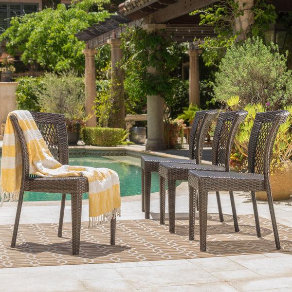 Gdf Studio Chatham Outdoor Multi-brown Wicker Stacking Dining Chairs (Set Of 4)