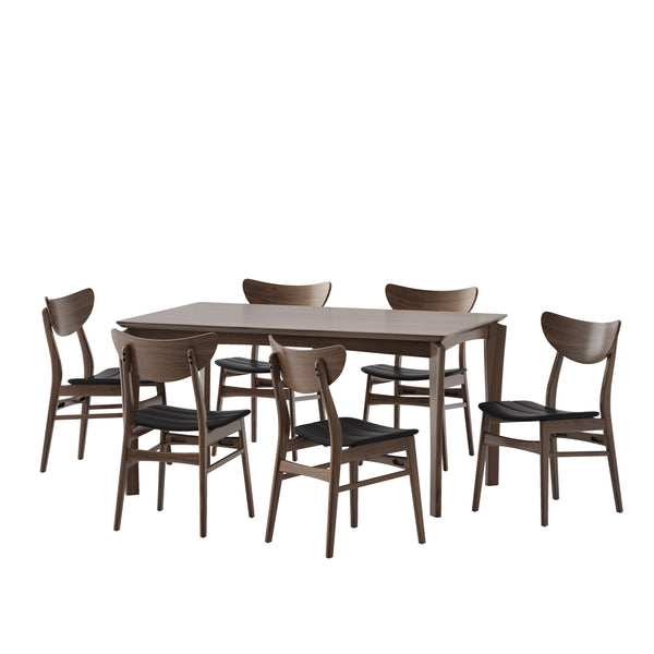 Gdf Studio Chennault Wood And Faux Leather 7 Piece Dining Set Walnut Dark Brown