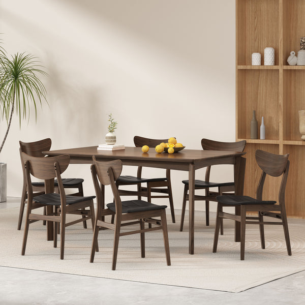Gdf Studio Chennault Wood And Faux Leather 7 Piece Dining Set Walnut Dark Brown