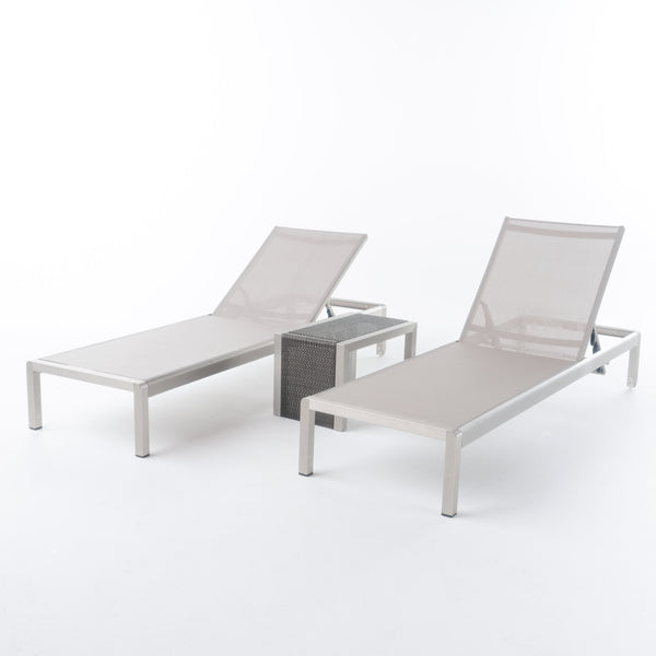 Gdf Studio Cherie 3pc Outdoor Chaise Lounge Chair & Table Set