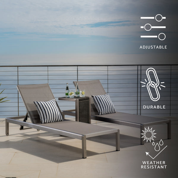 Gdf Studio Cherie 3pc Outdoor Chaise Lounge Chair & Table Set