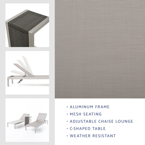 Gdf Studio Cherie 3pc Outdoor Chaise Lounge Chair & Table Set