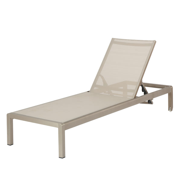 Gdf Studio Cherie Modern Outdoor Gray Mesh Chaise Lounge With Wheels