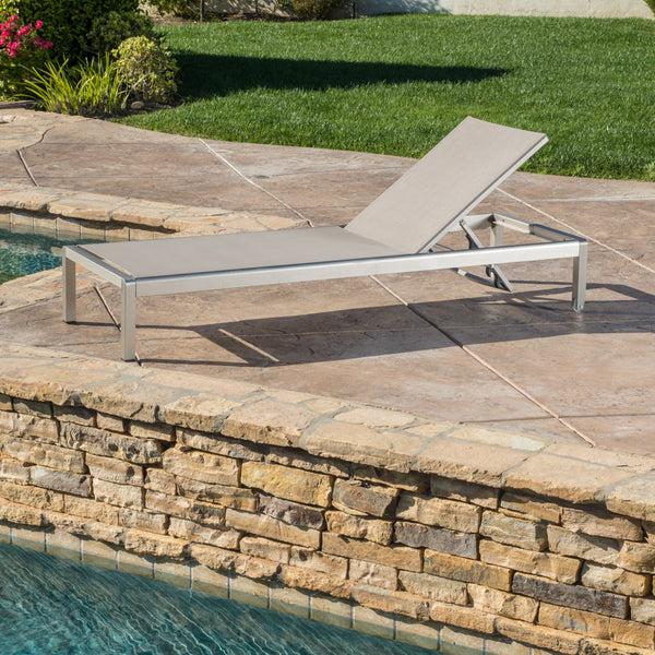 Gdf Studio Cherie Modern Outdoor Gray Mesh Chaise Lounge With Wheels