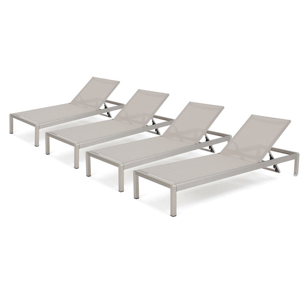 gdf studio Cherie Modern Outdoor Gray Mesh Chaise Lounge with Wheels