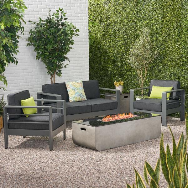 Gdf Studio Cherie Outdoor 4 Seater Aluminum Chat Set With Fire Pit