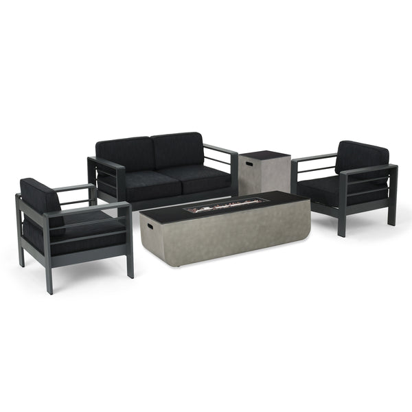gdf studio Cherie Outdoor 4 Seater Aluminum Chat Set with Fire Pit