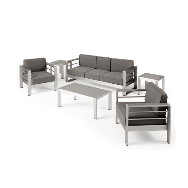 gdf studio Cherie Outdoor 5 Seater Aluminum Sofa Chat Set with 2 Side Tables