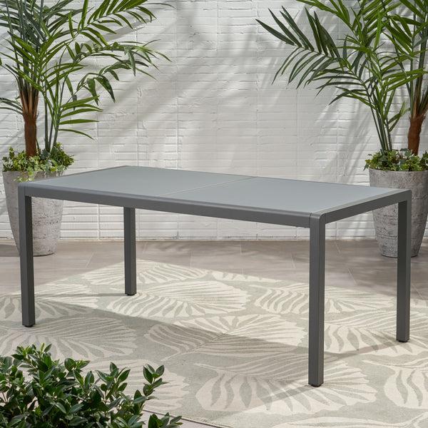 Gdf Studio Cherie Outdoor Aluminum Dining Table With Tempered Glass Table Top