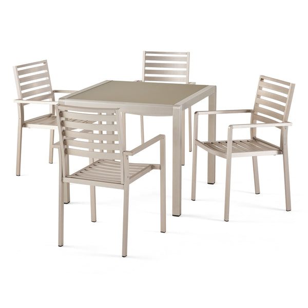 Gdf Studio Cherie Outdoor Modern 4 Seater Aluminum Dining Set With Tempered Glass Table Top