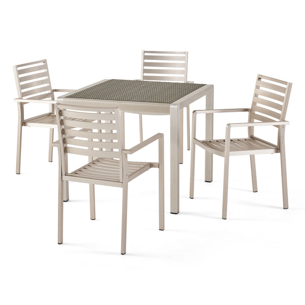 Gdf Studio Cherie Outdoor Modern 4 Seater Aluminum Dining Set With Wicker Table Top