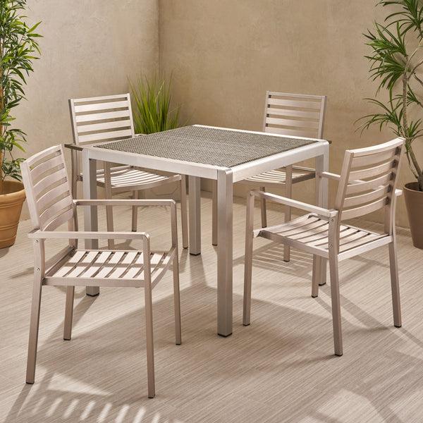 Gdf Studio Cherie Outdoor Modern 4 Seater Aluminum Dining Set With Wicker Table Top