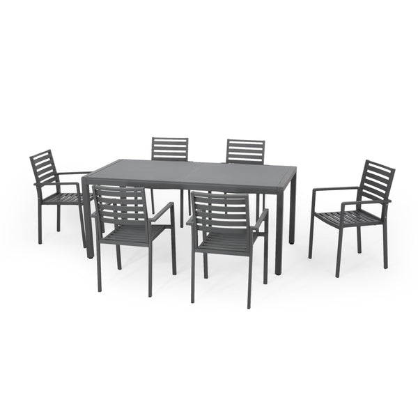 Gdf Studio Cherie Outdoor Modern 6 Seater Aluminum Dining Set