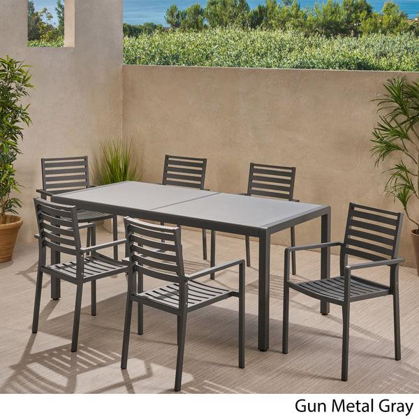Gdf Studio Cherie Outdoor Modern 6 Seater Aluminum Dining Set