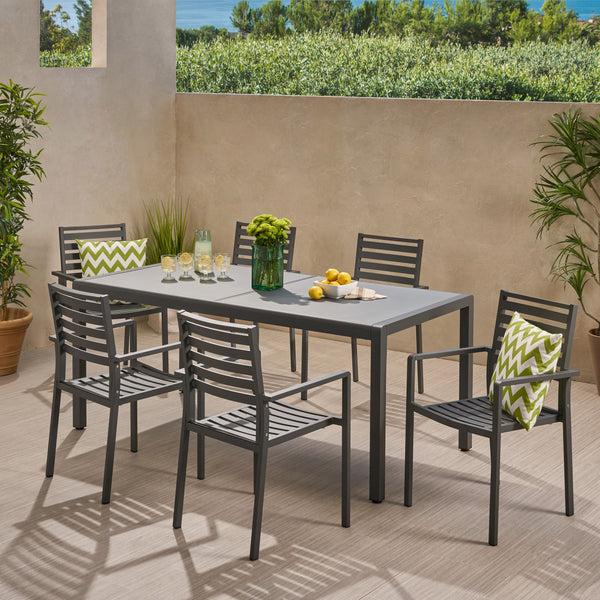 Gdf Studio Cherie Outdoor Modern 6 Seater Aluminum Dining Set