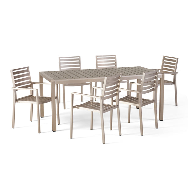 Gdf Studio Cherie Outdoor Modern 6 Seater Aluminum Dining Set With Faux Wood Table Top