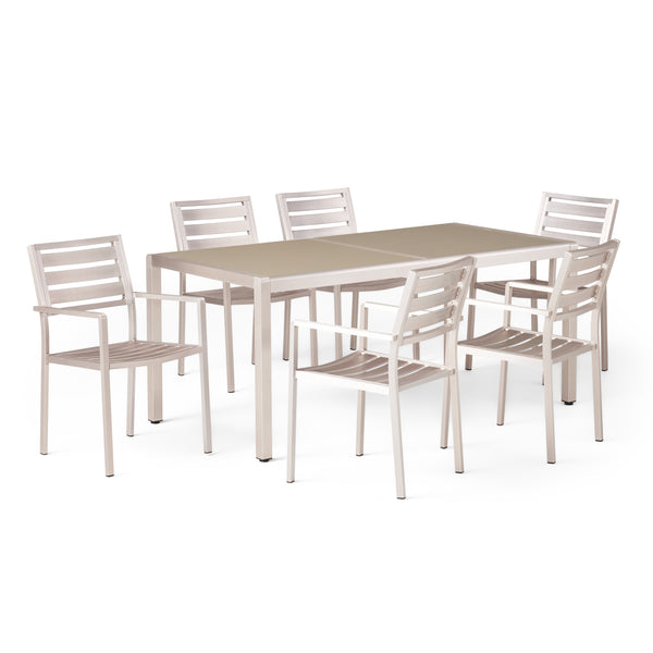 gdf studio Cherie Outdoor Modern 6 Seater Aluminum Dining Set