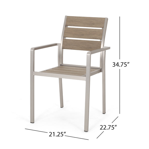 Gdf Studio Cherie Outdoor Modern Aluminum 6 Seater Dining Set With Dining Bench