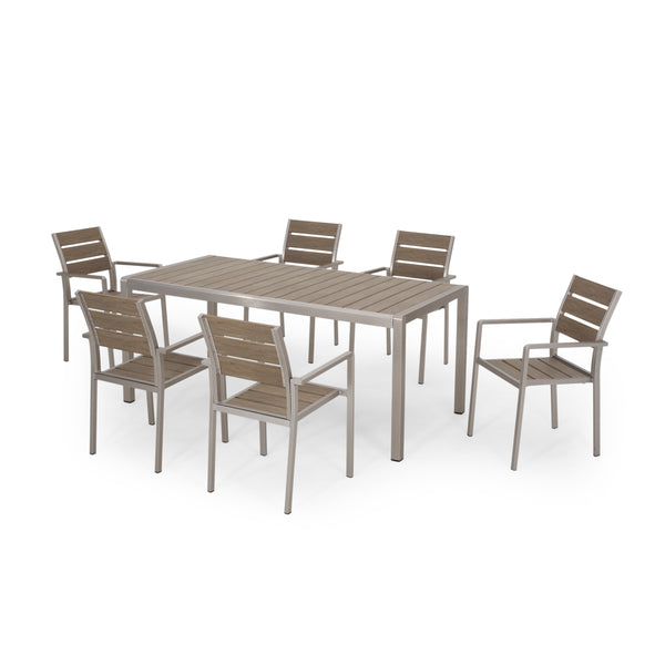 gdf studio Cherie Outdoor Modern Aluminum and Faux Wood 6 Seater Dining Set