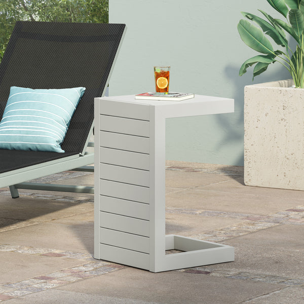 Gdf Studio Cherie Outdoor Modern Aluminum C-Shaped End Table