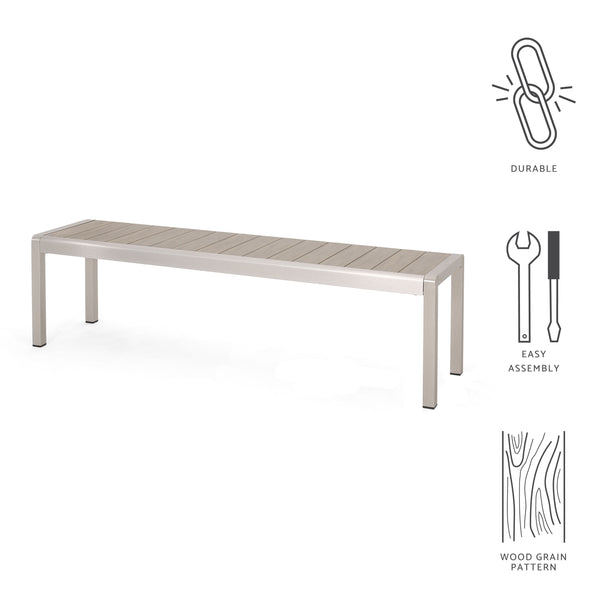 Gdf Studio Cherie Outdoor Modern Aluminum Dining Bench With Faux Wood Seat