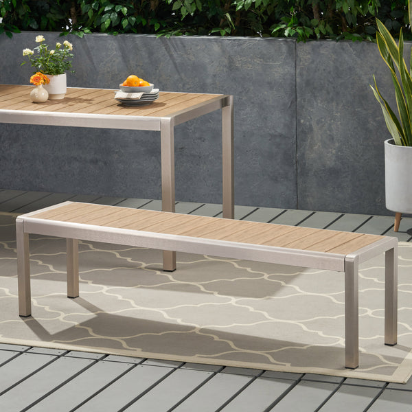 Gdf Studio Cherie Outdoor Modern Aluminum Dining Bench With Faux Wood Seat