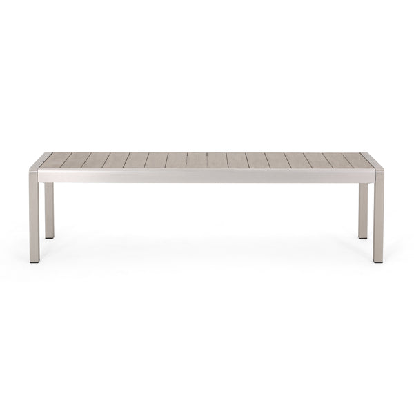 gdf studio Cherie Outdoor Modern Aluminum Dining Bench with Faux Wood Seat