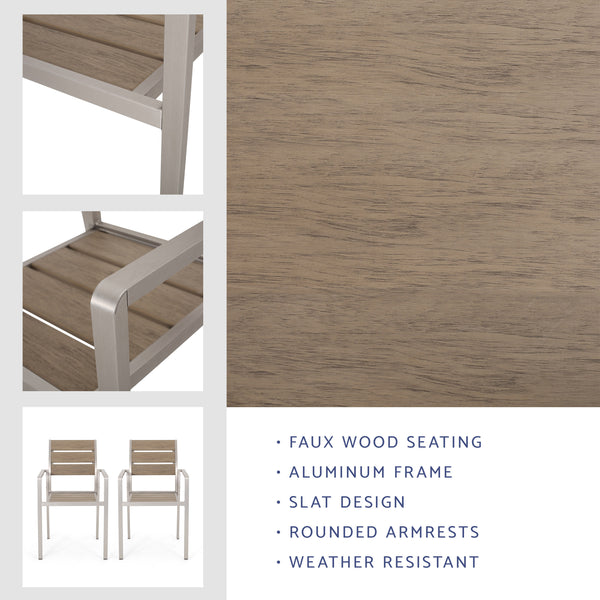 Gdf Studio Cherie Outdoor Modern Aluminum Dining Chair With Faux Wood Seat (Set Of 2)