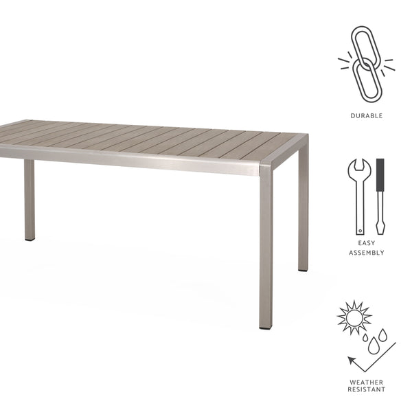 Gdf Studio Cherie Outdoor Modern Aluminum Dining Table With Faux Wood Table Top