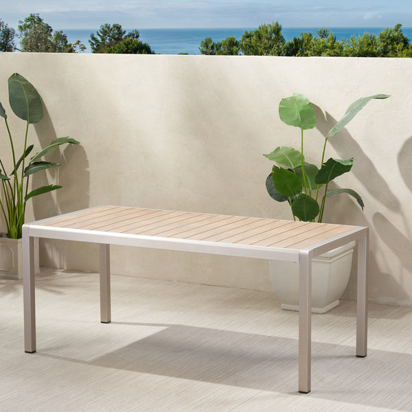 Gdf Studio Cherie Outdoor Modern Aluminum Dining Table With Faux Wood Table Top