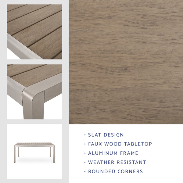 Gdf Studio Cherie Outdoor Modern Aluminum Dining Table With Faux Wood Table Top