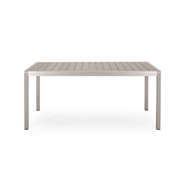 gdf studio Cherie Outdoor Modern Aluminum Dining Table with Faux Wood Table Top