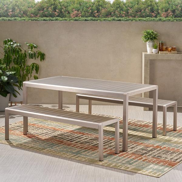 Gdf Studio Cherie Outdoor Modern Aluminum Picnic Dining Set With Dining Benches
