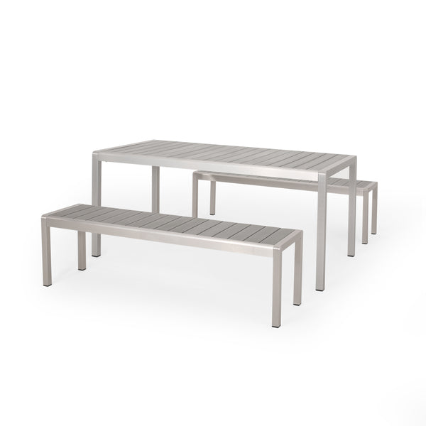 gdf studio Cherie Outdoor Modern Aluminum Picnic Dining Set with Dining Benches