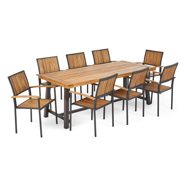 Gdf Studio Cherry Outdoor Acacia Wood 8 Seater Dining Set