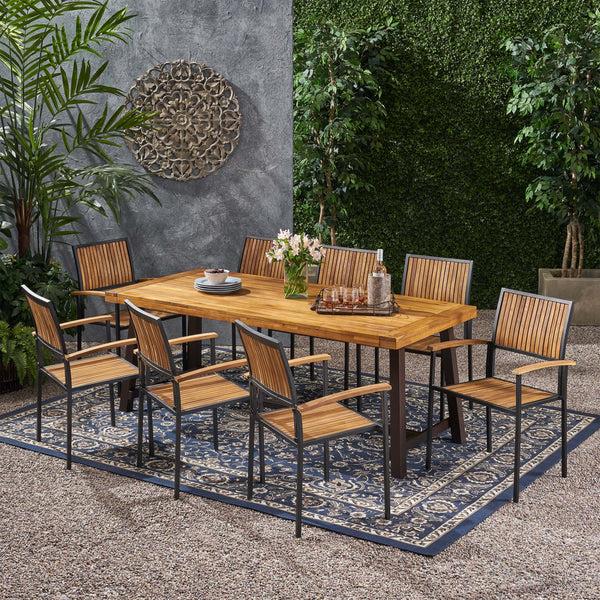 Gdf Studio Cherry Outdoor Acacia Wood 8 Seater Dining Set