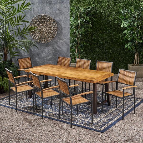 Gdf Studio Cherry Outdoor Acacia Wood 8 Seater Dining Set