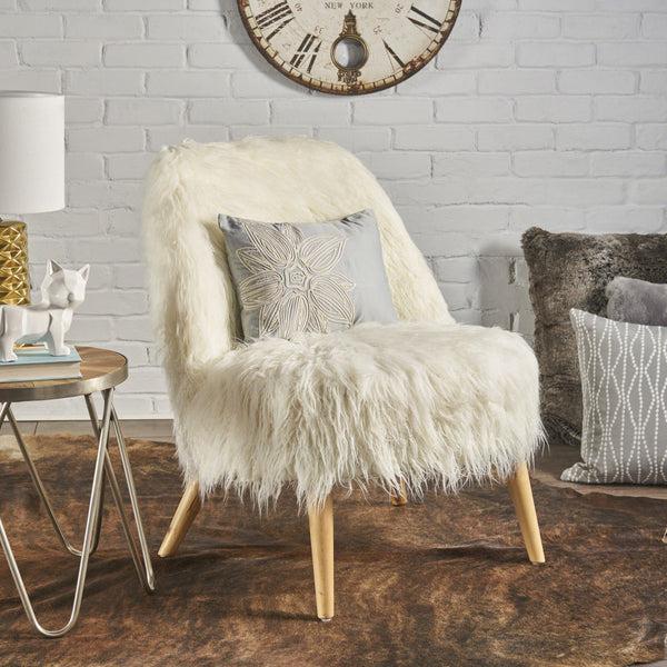 Gdf Studio Cheryiie Modern Glam Shaggy Accent Chair