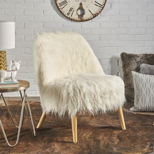 Gdf Studio Cheryiie Modern Glam Shaggy Accent Chair