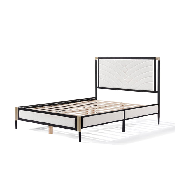 Gdf Studio Chiaroscuro Platform Bed With White Boucle Fabric Headboard