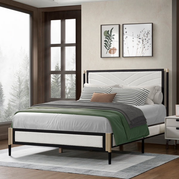 Gdf Studio Chiaroscuro Platform Bed With White Boucle Fabric Headboard
