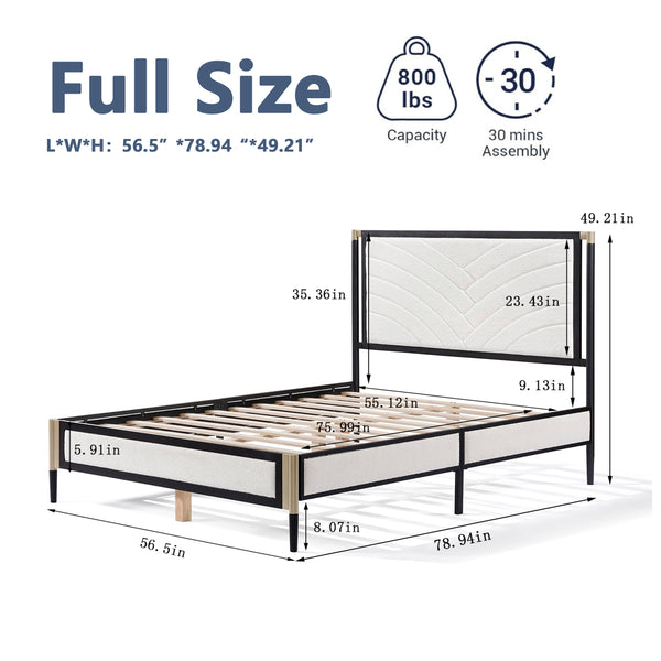 Gdf Studio Chiaroscuro Platform Bed With White Boucle Fabric Headboard
