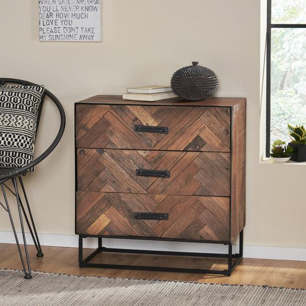 Gdf Studio Chipper Handcrafted Boho Wood 3 Drawer Cabinet