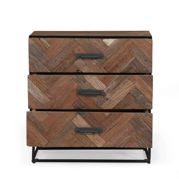 gdf studio Chipper Handcrafted Boho Wood 3 Drawer Cabinet