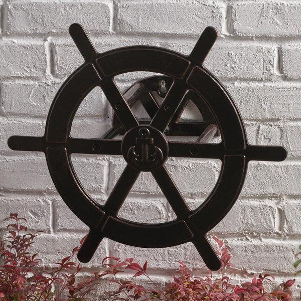 Gdf Studio Chole Outdoor Patina Copper Aluminum Ship Wheel Hose Holder